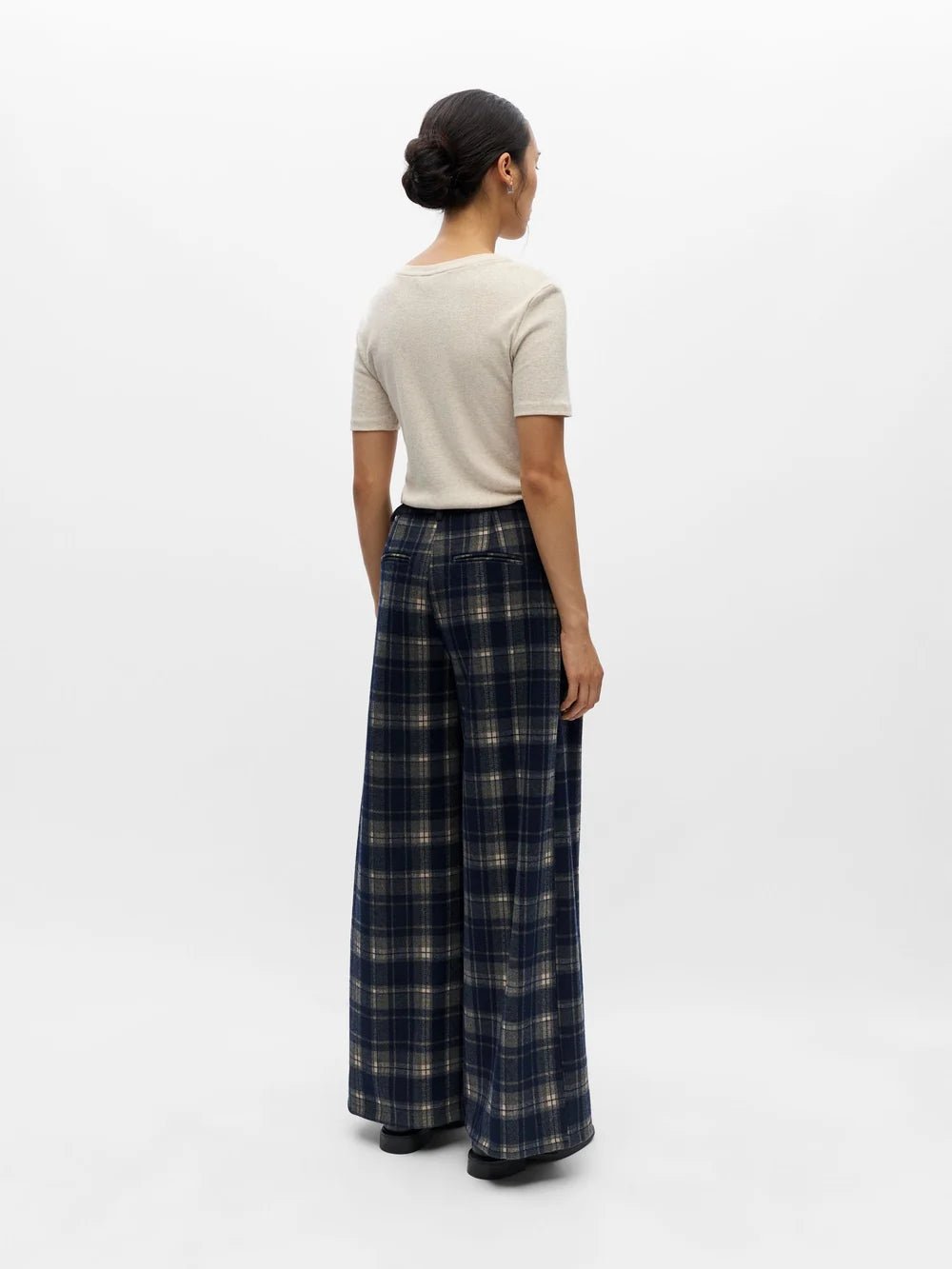 Object Thelma Checked Wide Legged Trousers Blue - Steranko Clothing Manchester