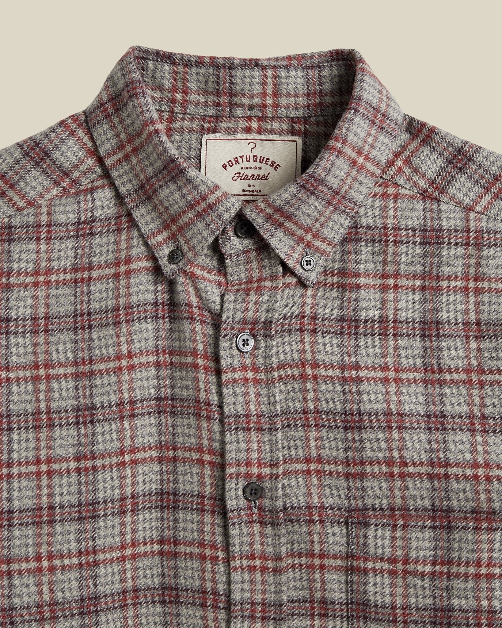 Portuguese Flannel Cedar Grey / Bordeaux - Steranko Clothing Manchester