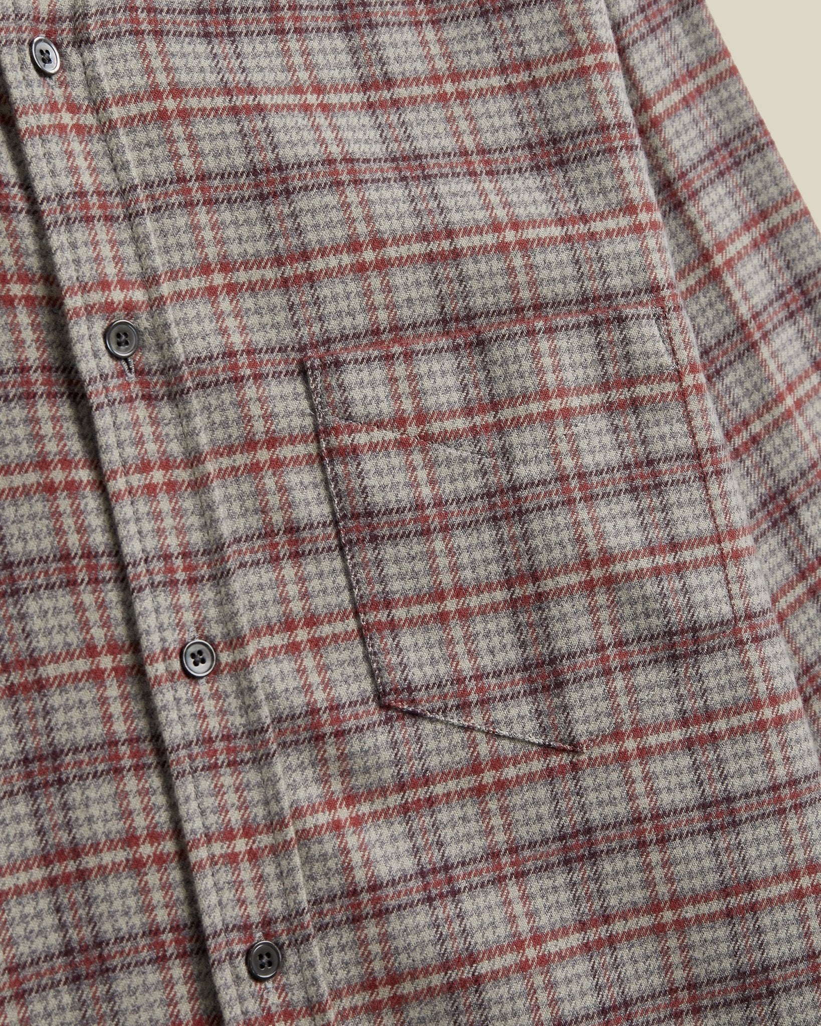 Portuguese Flannel Cedar Grey / Bordeaux - Steranko Clothing Manchester