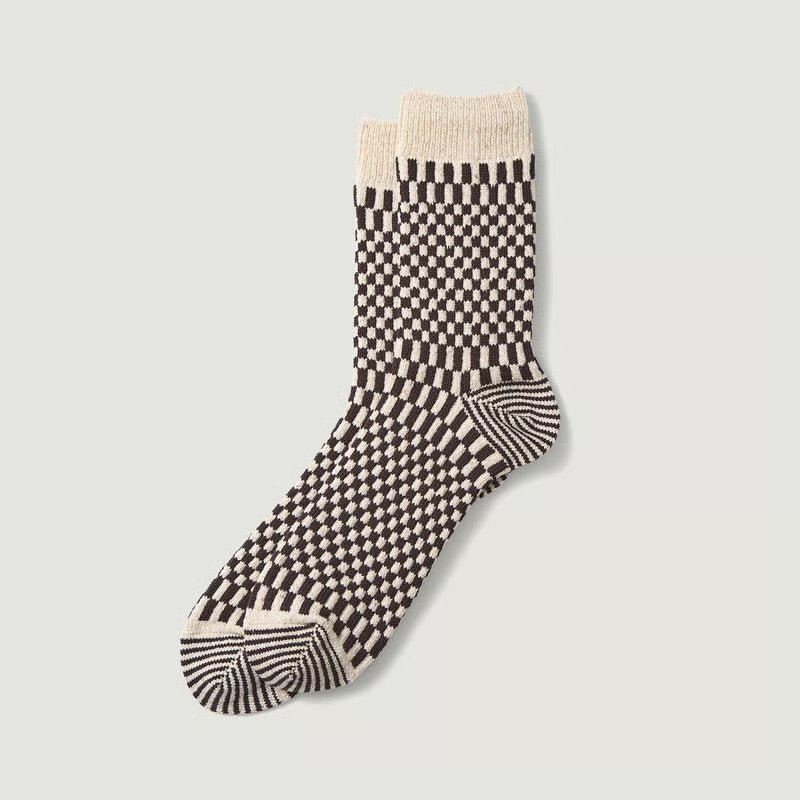 Rototo Checkerboard Pattern Socks Brown - Steranko Clothing Manchester