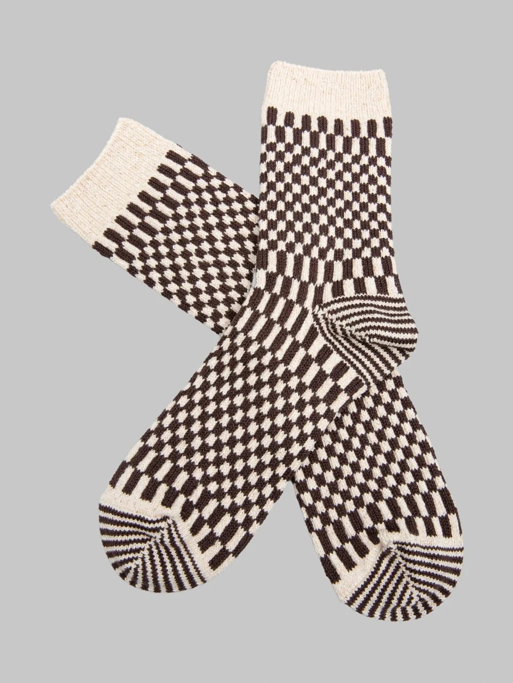 Rototo Checkerboard Pattern Socks Brown - Steranko Clothing Manchester