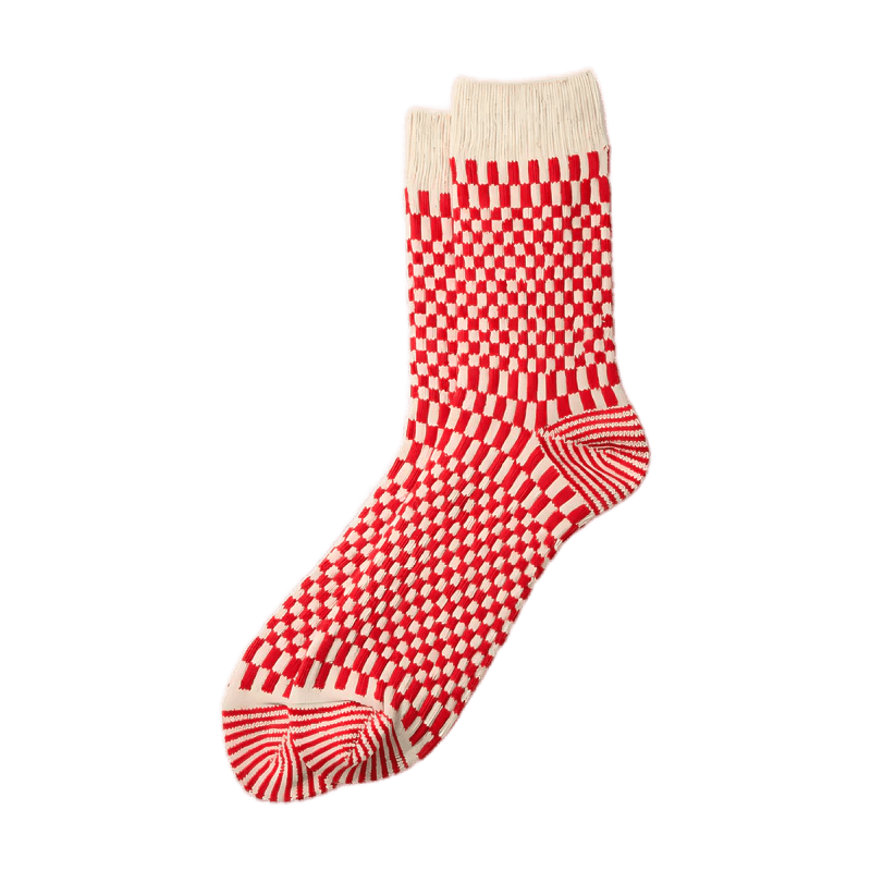 Rototo Checkerboard Pattern Socks Red - Steranko Clothing Manchester