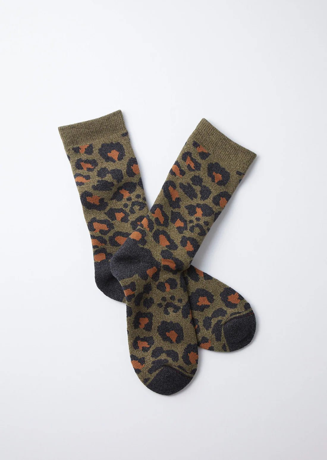 Rototo Pile Leopard Socks Dark Olive - Steranko Clothing Manchester
