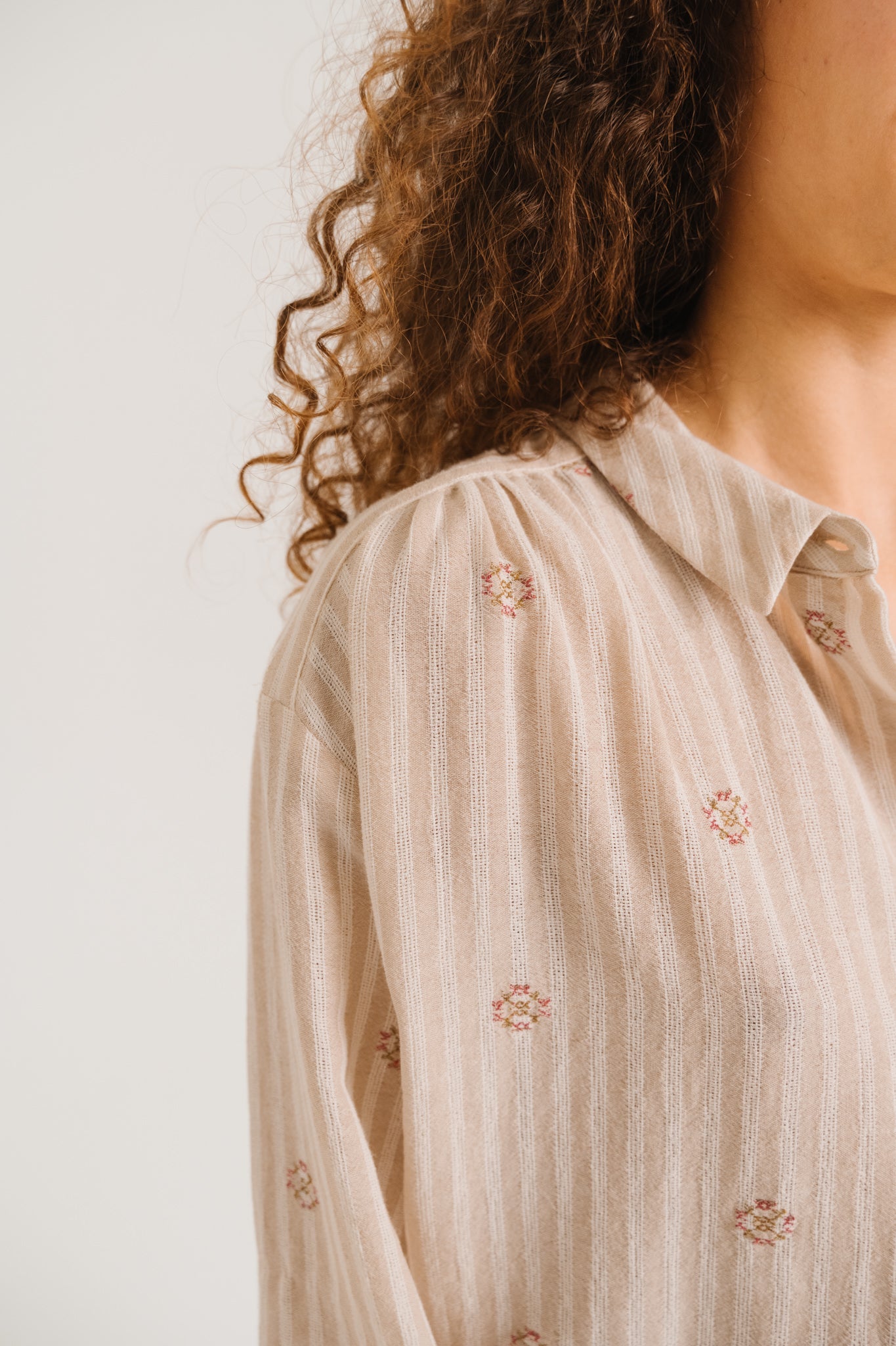 Sacrecoeur Ali Blouse Embroidered Stripe Cream/Beige - Steranko Clothing Manchester