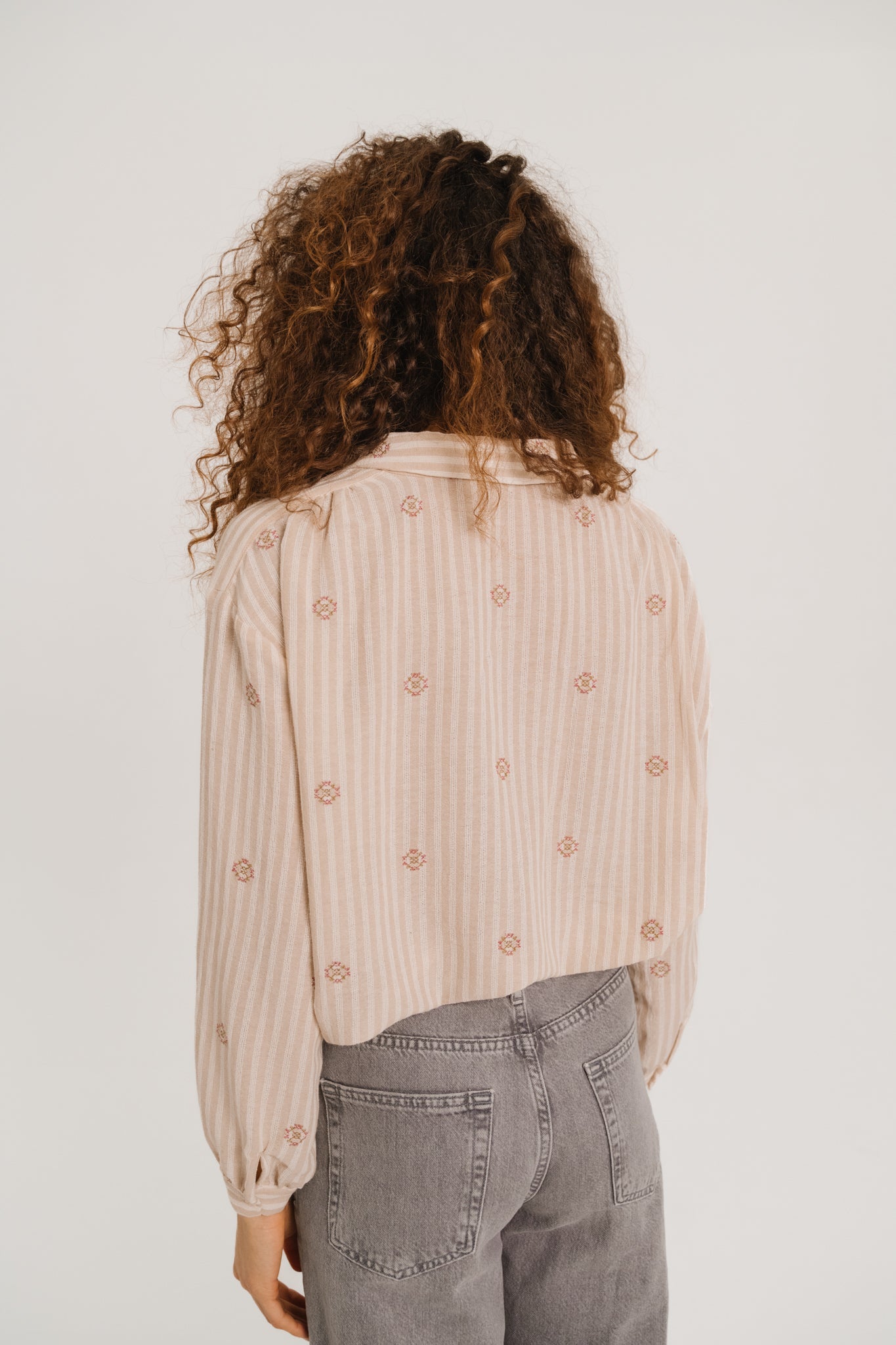 Sacrecoeur Ali Blouse Embroidered Stripe Cream/Beige - Steranko Clothing Manchester