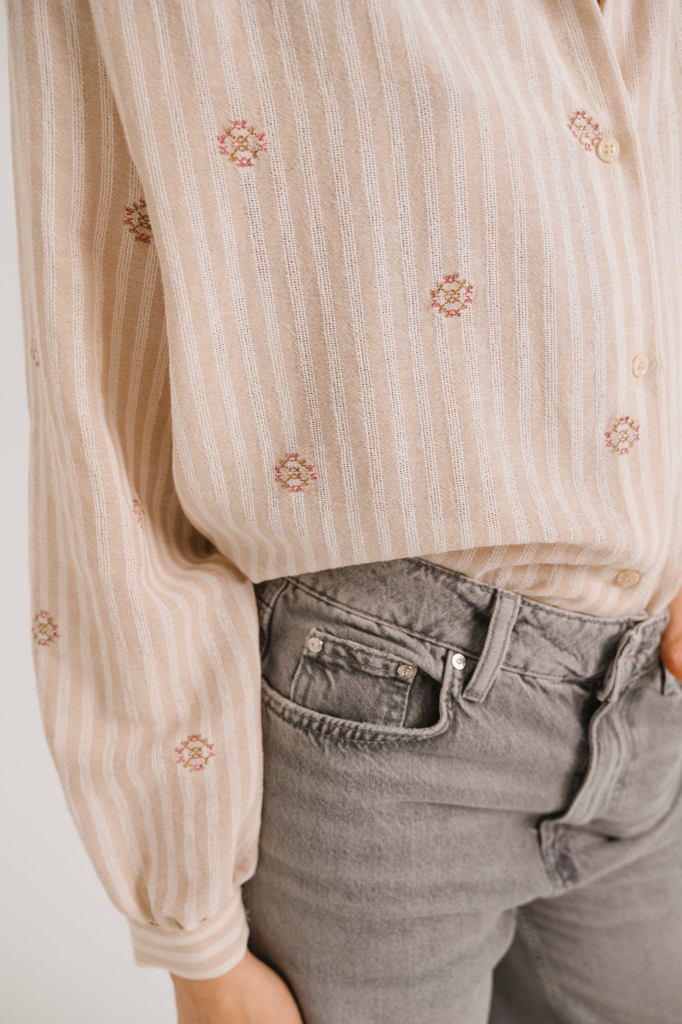 Sacrecoeur Ali Blouse Embroidered Stripe Cream/Beige - Steranko Clothing Manchester