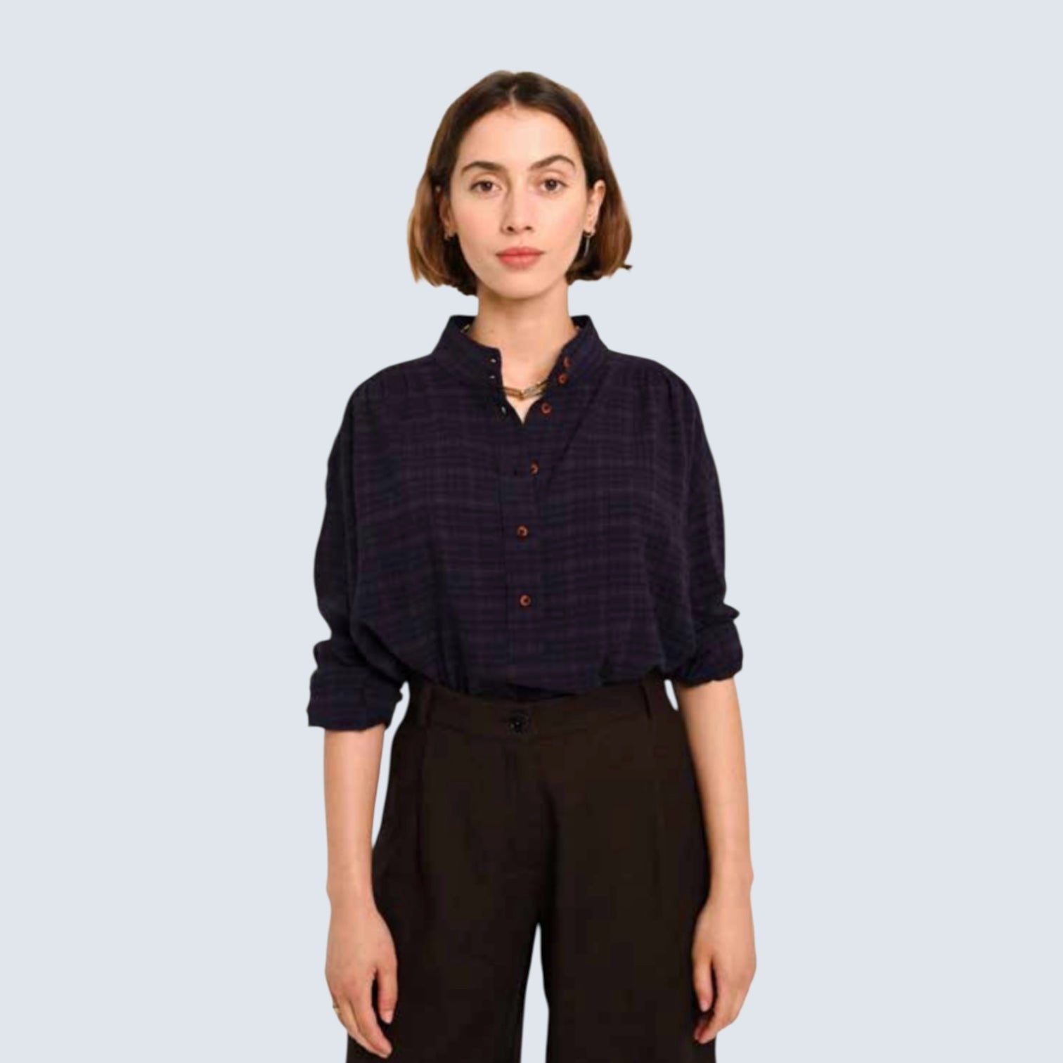 Sacrecoeur Emeline Blouse Purple Check - Steranko Clothing Manchester
