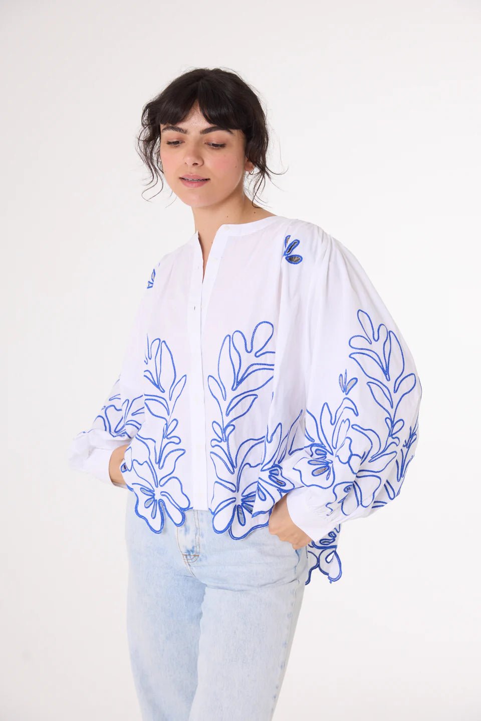 Sacrecoeur Lena Broderie Blouse Blue - Steranko Clothing Manchester