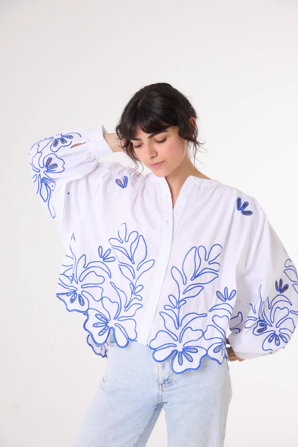 Sacrecoeur Lena Broderie Blouse Blue - Steranko Clothing Manchester