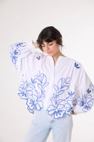 Sacrecoeur Lena Broderie Blouse Blue - Steranko Clothing Manchester