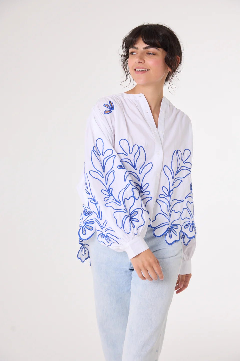 Sacrecoeur Lena Broderie Blouse Blue - Steranko Clothing Manchester