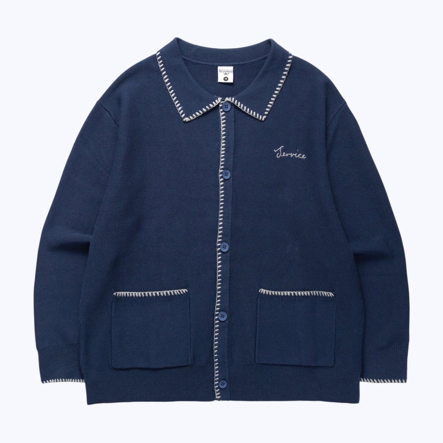Service Works Blanket Stitch Cardigan Navy - Steranko Clothing Manchester