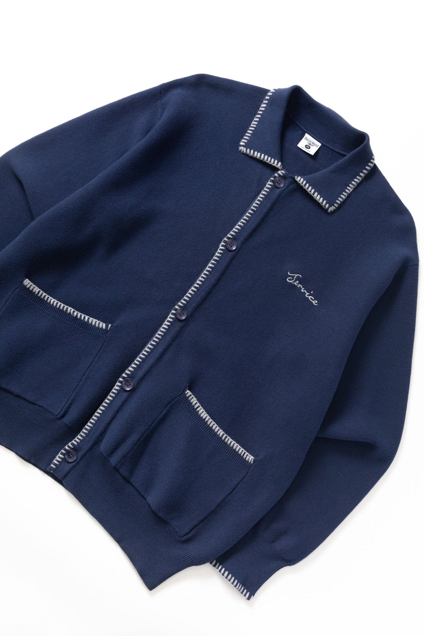 Service Works Blanket Stitch Cardigan Navy - Steranko Clothing Manchester