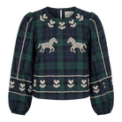The Tiny Big Sister Embroidered Check Puff Sleeves Blouse Navy - Steranko Clothing Manchester