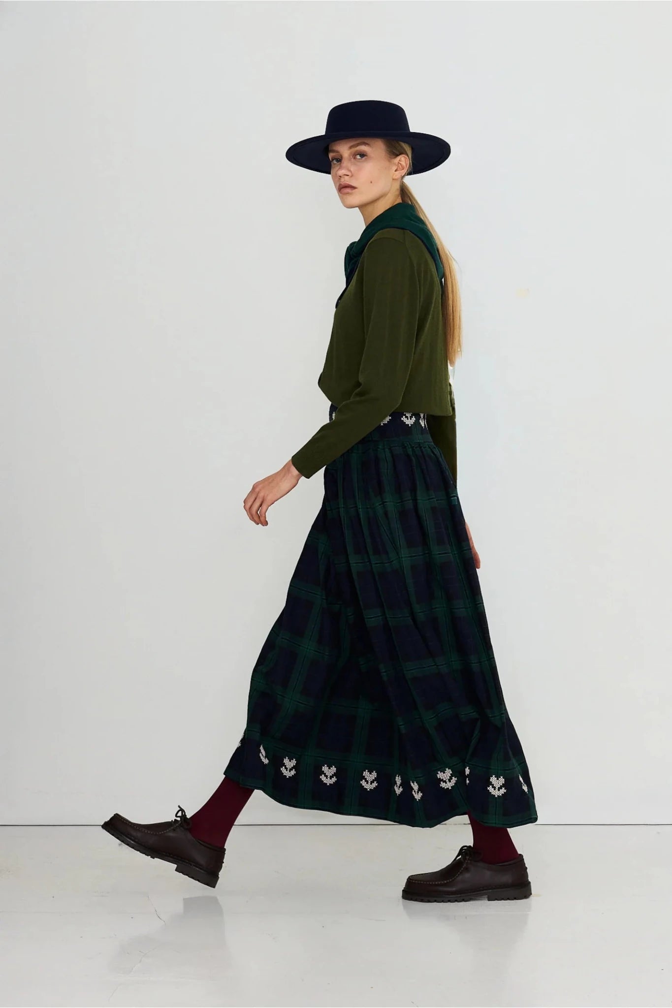 The Tiny Big Sister Embroidered Check Skirt Navy/Dark Green - Steranko Clothing Manchester