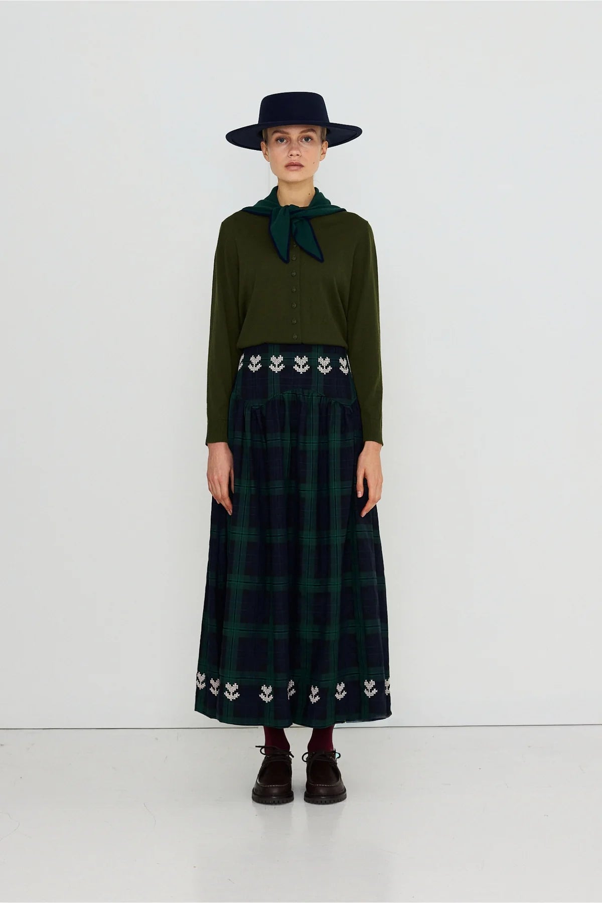 The Tiny Big Sister Embroidered Check Skirt Navy/Dark Green - Steranko Clothing Manchester