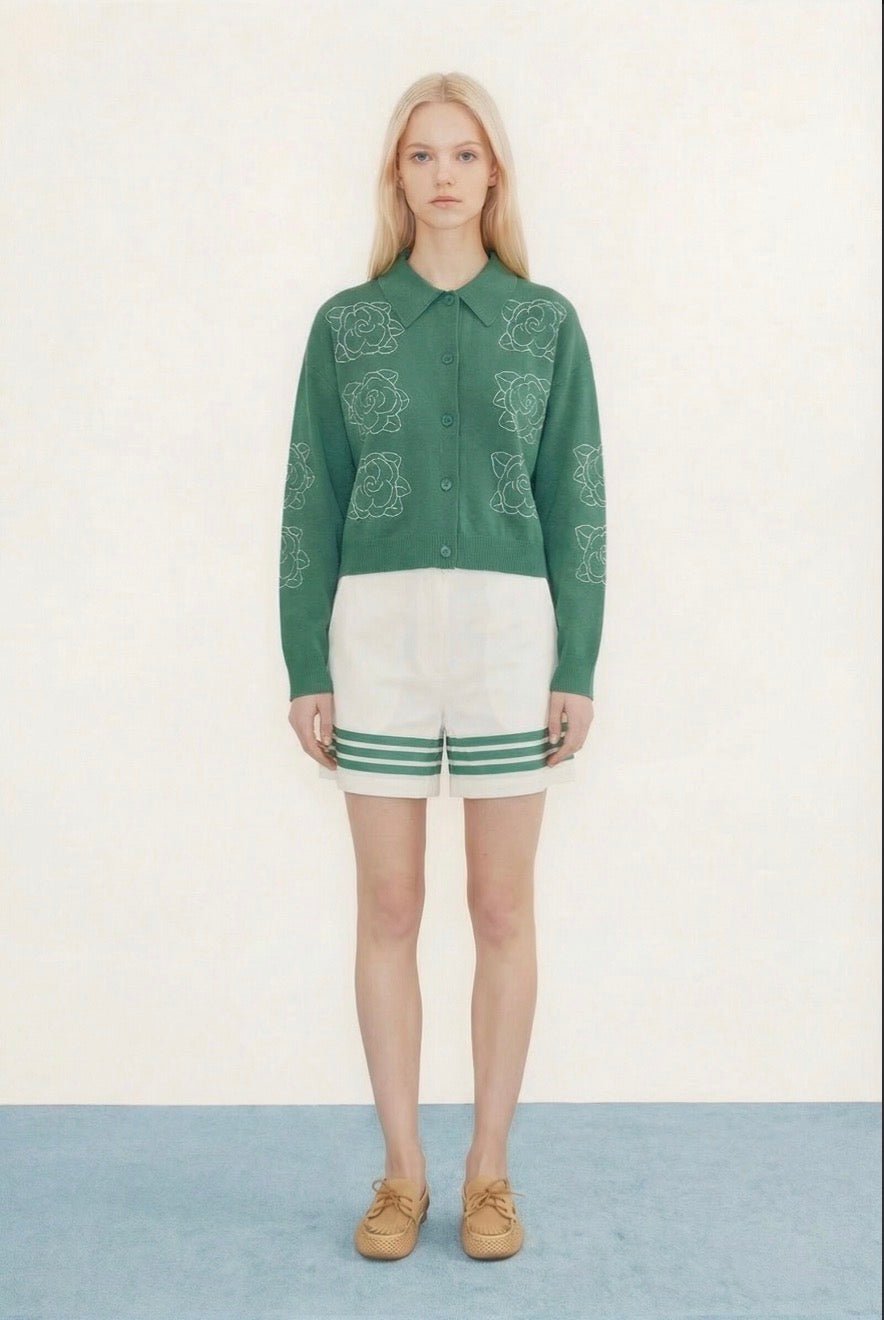 The Tiny Big Sister Flowers Embroidered Cardigan Emerald Green - Steranko Clothing Manchester