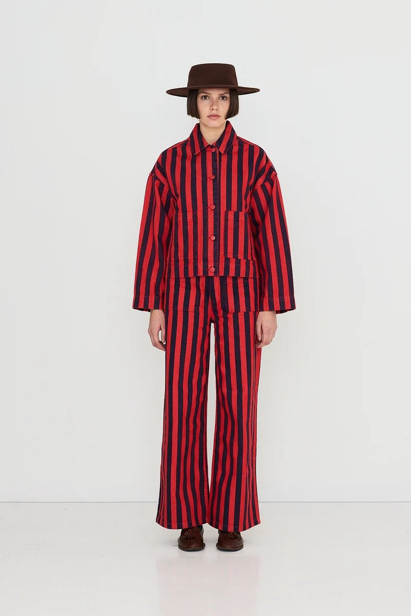 The Tiny Big Sister Stripes Denim Jacket Dark Red/Navy - Steranko Clothing Manchester