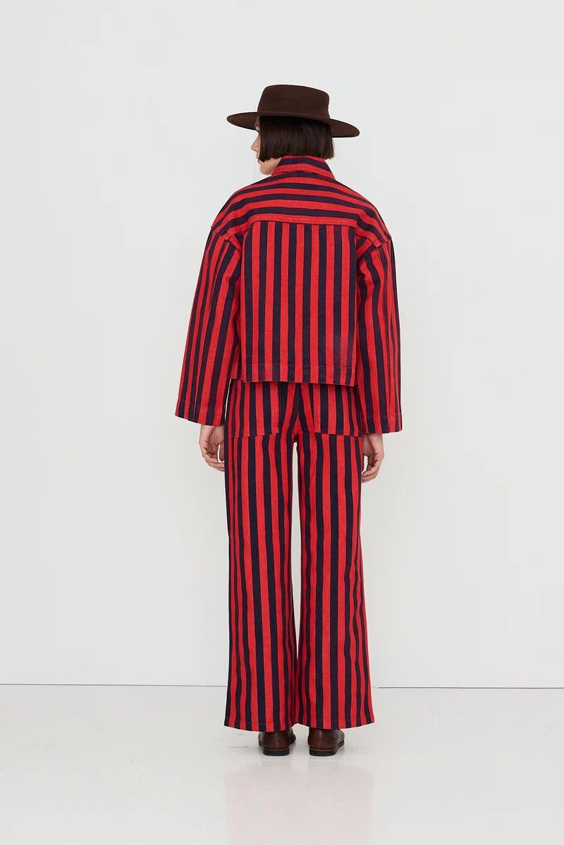 The Tiny Big Sister Stripes Denim Jacket Dark Red/Navy - Steranko Clothing Manchester