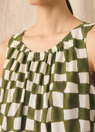 Toast Block Print Warp Check Sleeveless Dress Olive - Steranko Clothing Manchester