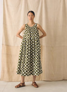 Toast Block Print Warp Check Sleeveless Dress Olive - Steranko Clothing Manchester