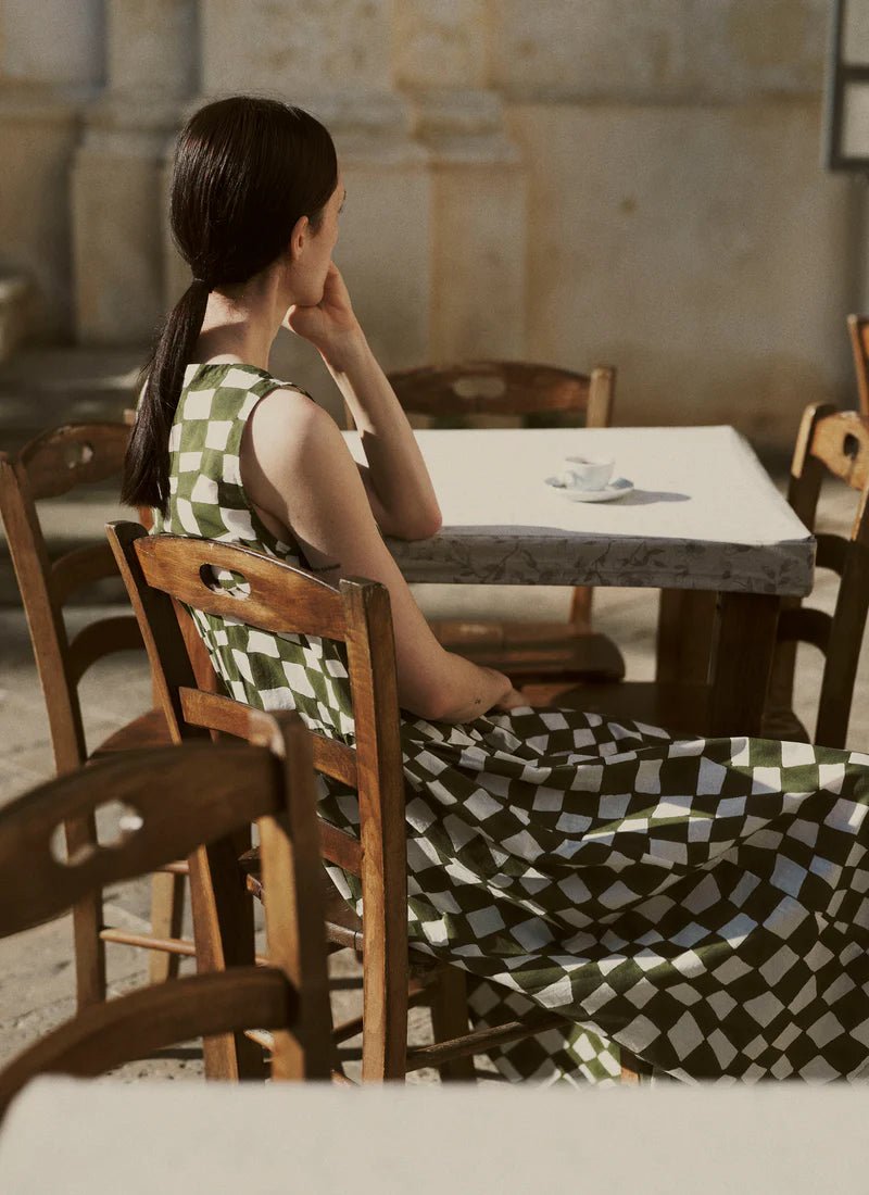 Toast Block Print Warp Check Sleeveless Dress Olive - Steranko Clothing Manchester