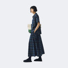 Toast Market Check Pleated Cotton Linen Skirt Denim Blue - Steranko Clothing Manchester