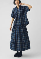 Toast Market Check Pleated Cotton Linen Skirt Denim Blue - Steranko Clothing Manchester