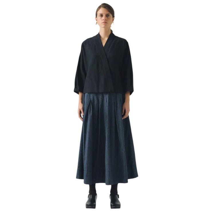 Toast Railroad Stripe Pleated Cotton Skirt Denim Blue - Steranko Clothing Manchester