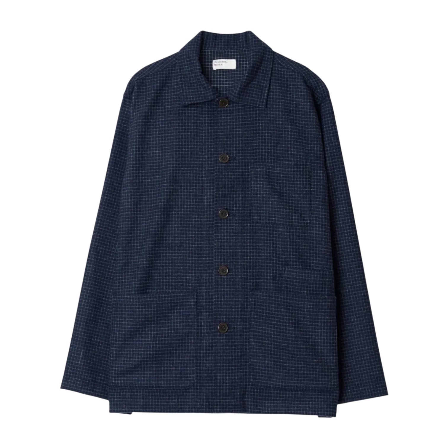 Universal Works Bobby Wool Mix Bakers Overshirt Navy Check - Steranko Clothing Manchester