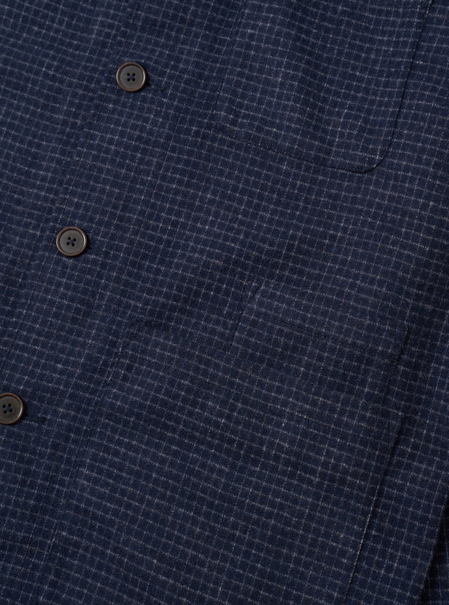Universal Works Bobby Wool Mix Bakers Overshirt Navy Check - Steranko Clothing Manchester