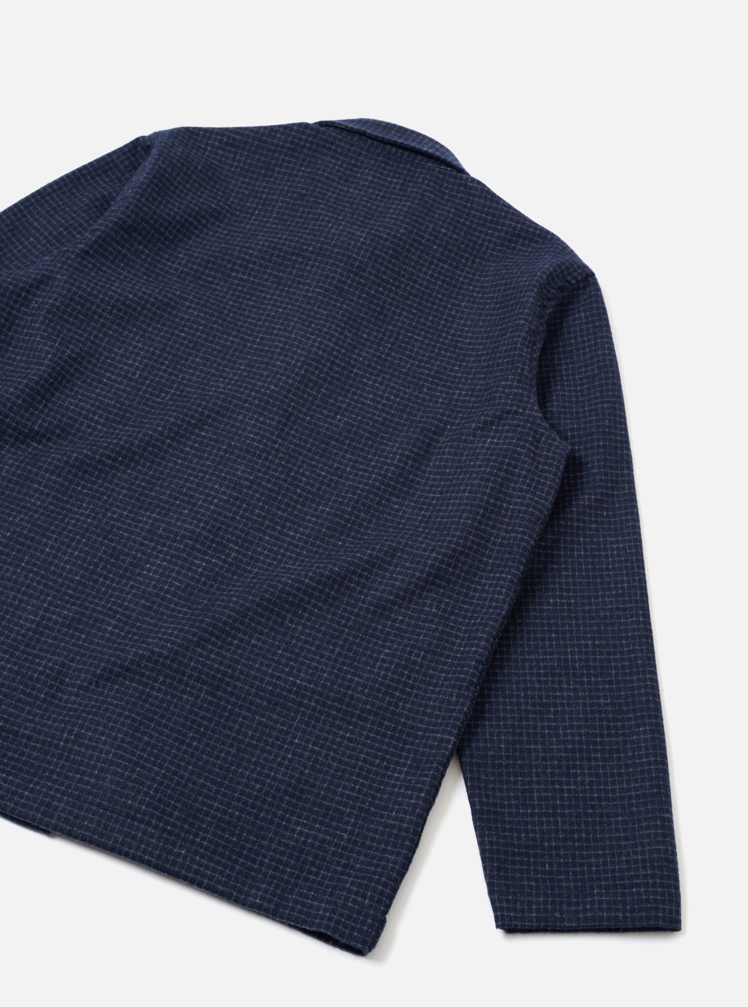 Universal Works Bobby Wool Mix Bakers Overshirt Navy Check - Steranko Clothing Manchester