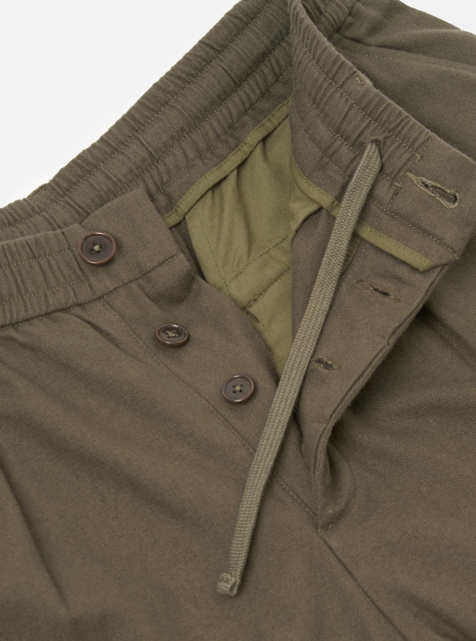 Universal Works Brushed Moleskin Pleated Track Pant Olive - Steranko Clothing Manchester