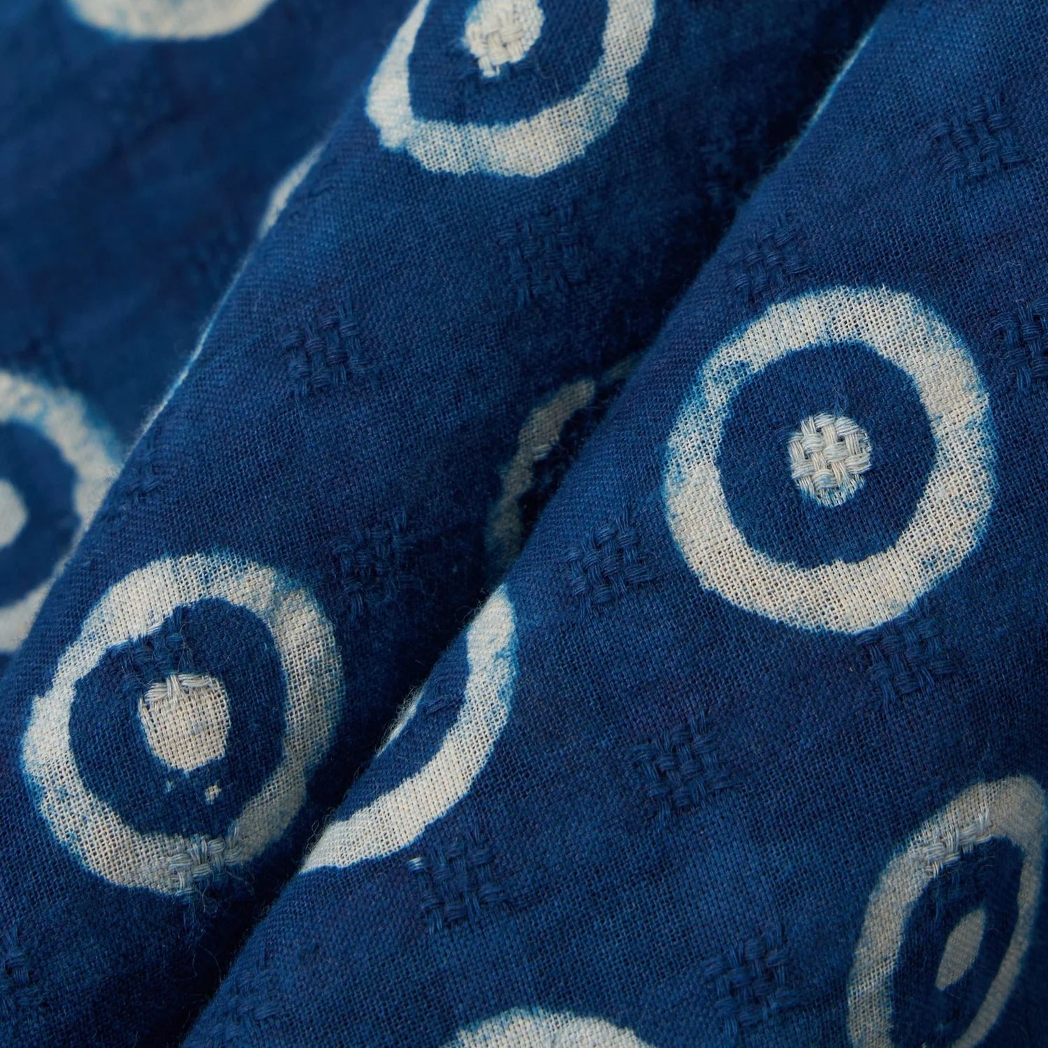 Universal Works Camper Shirt Block Print Circles Navy - Steranko Clothing Manchester