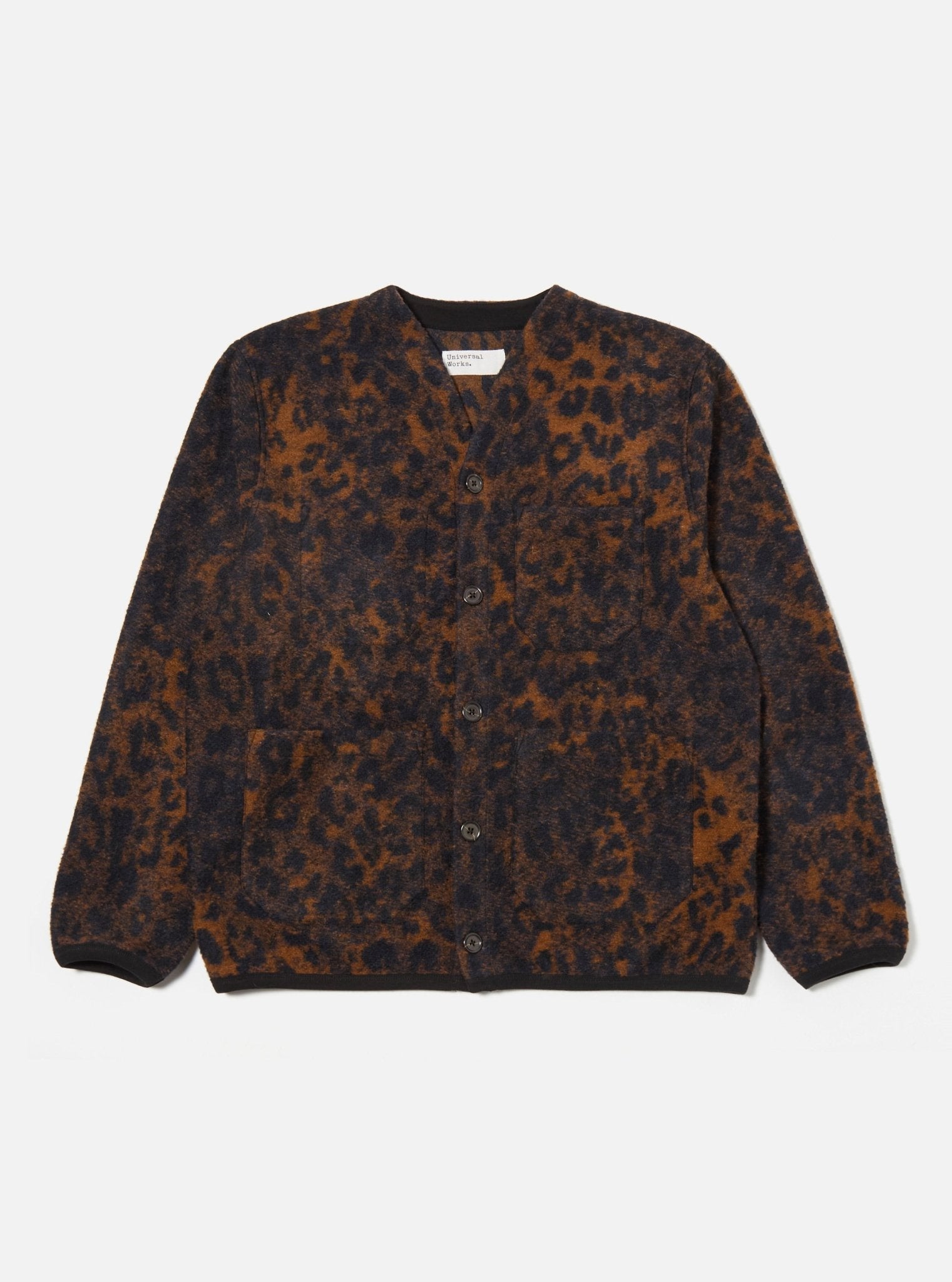 Universal Works Cardigan Night Leopard Dark Navy / Brown - Steranko Clothing Manchester