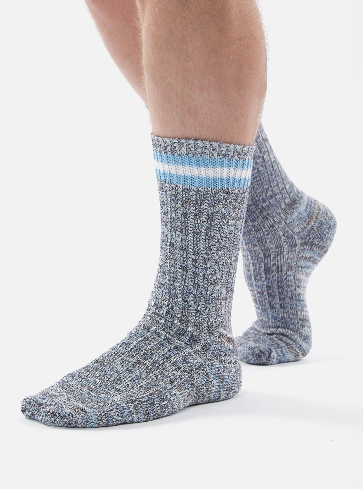 Universal Works Everyday Stripe Sock Cornish Blue - Steranko Clothing Manchester
