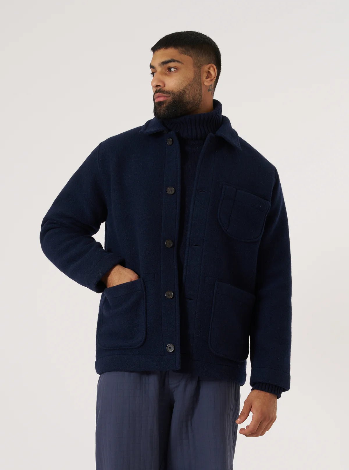 Universal Works Field Jacket Techno Melton Plain Navy - Steranko Clothing Manchester