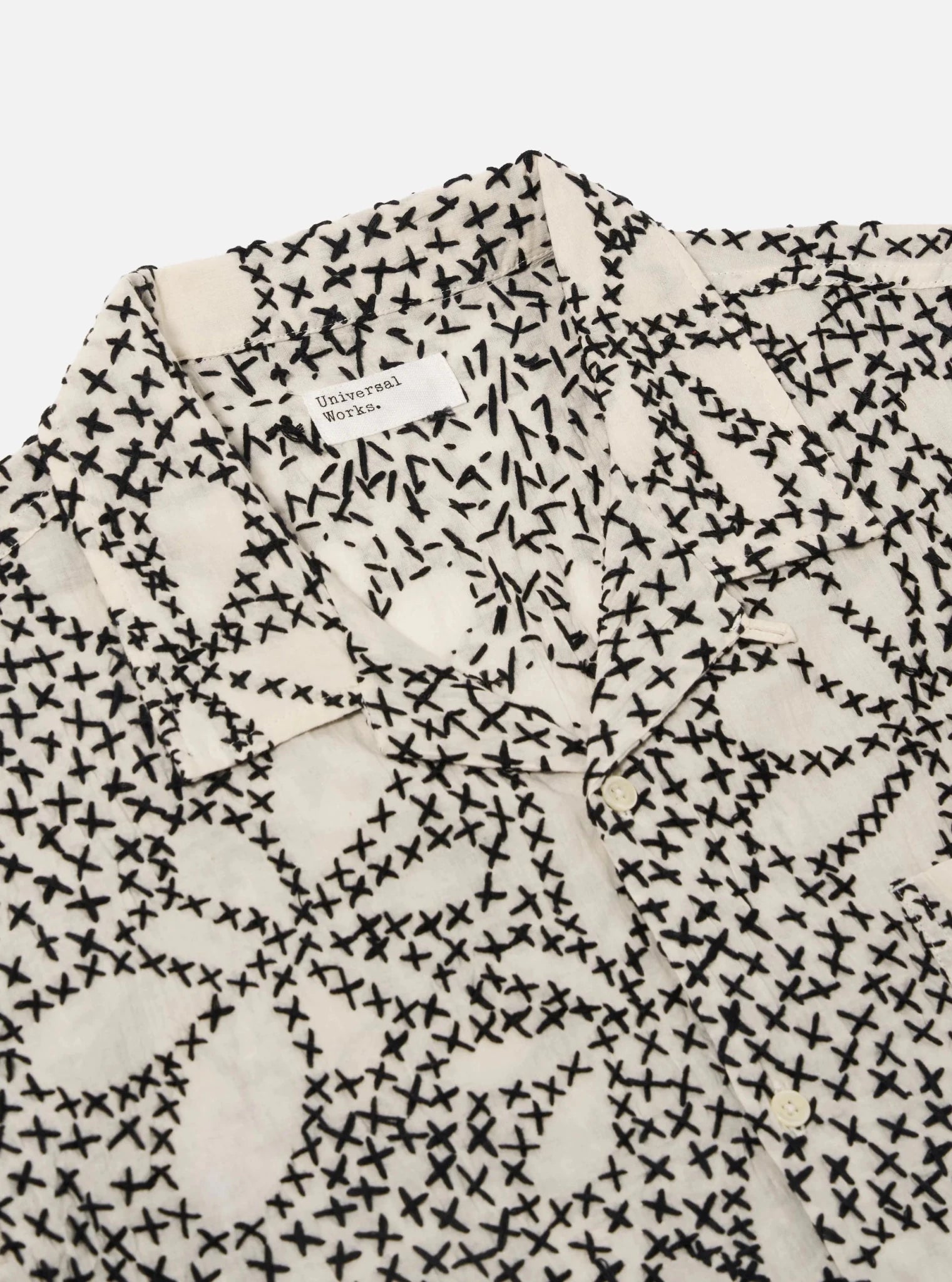 Universal Works Kantha Flower Road Shirt Ecru / Black - Steranko Clothing Manchester