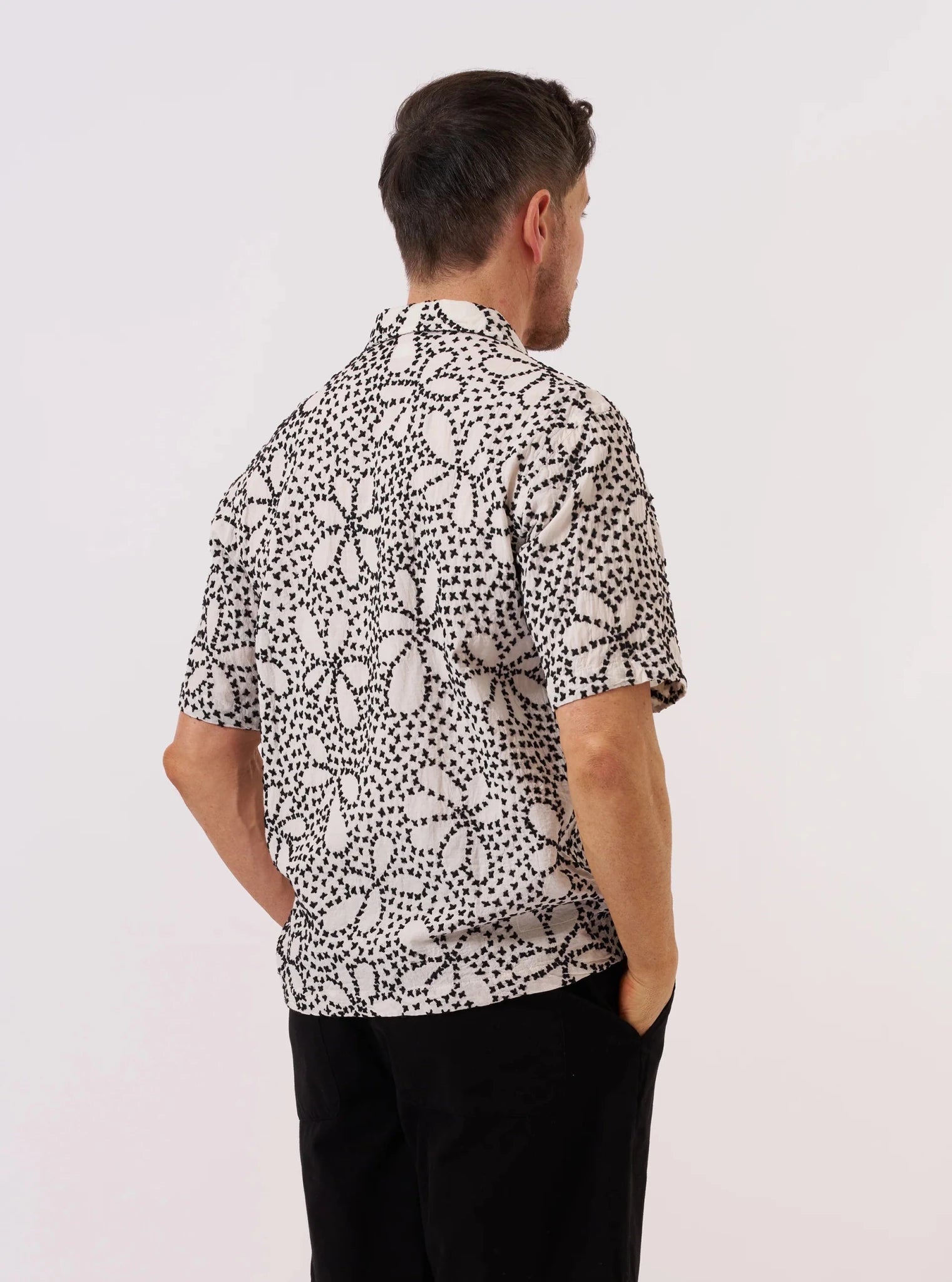 Universal Works Kantha Flower Road Shirt Ecru / Black - Steranko Clothing Manchester