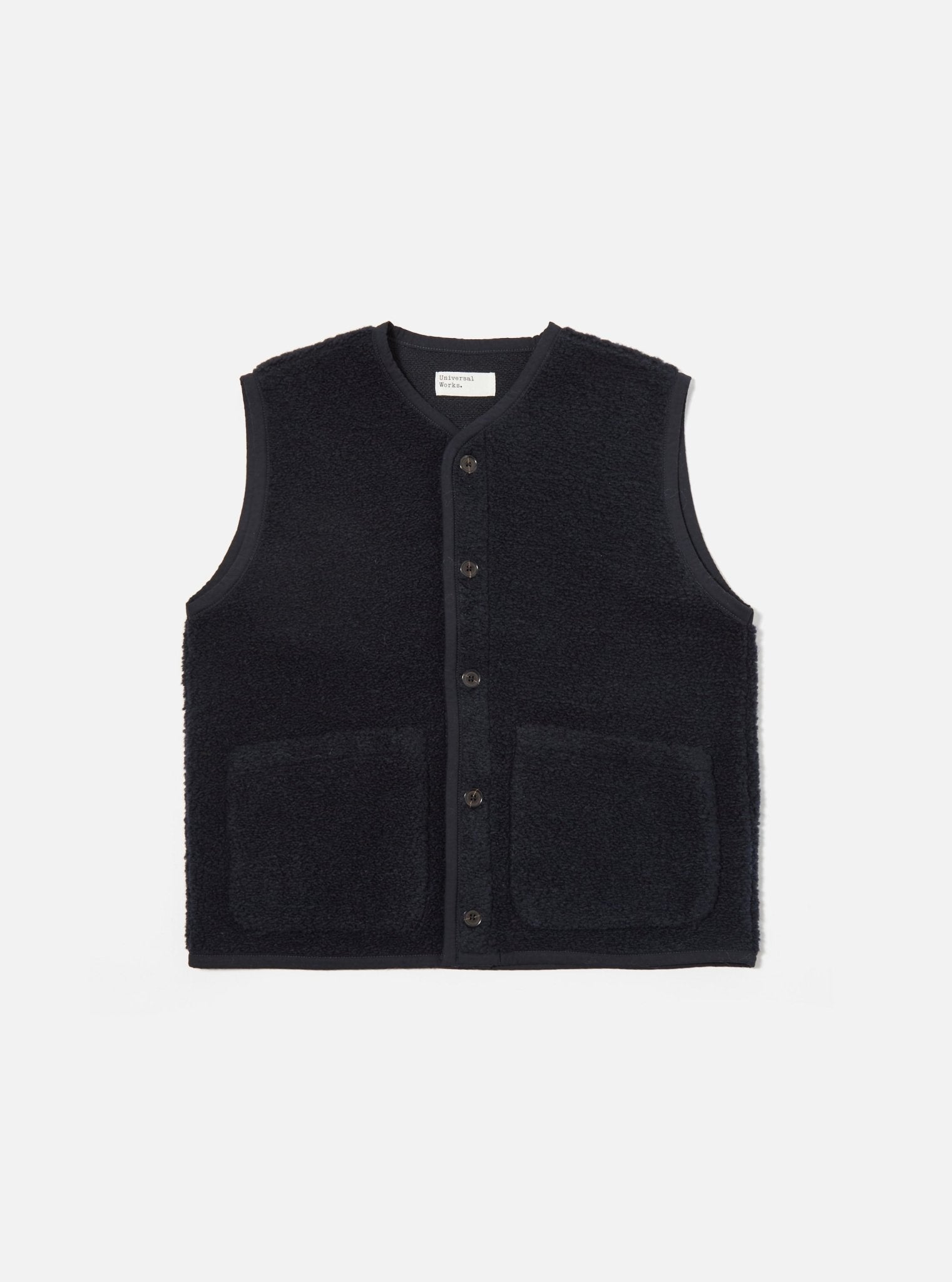 Universal Works Lancaster Gilet Alvar Fleece Navy - Steranko Clothing Manchester