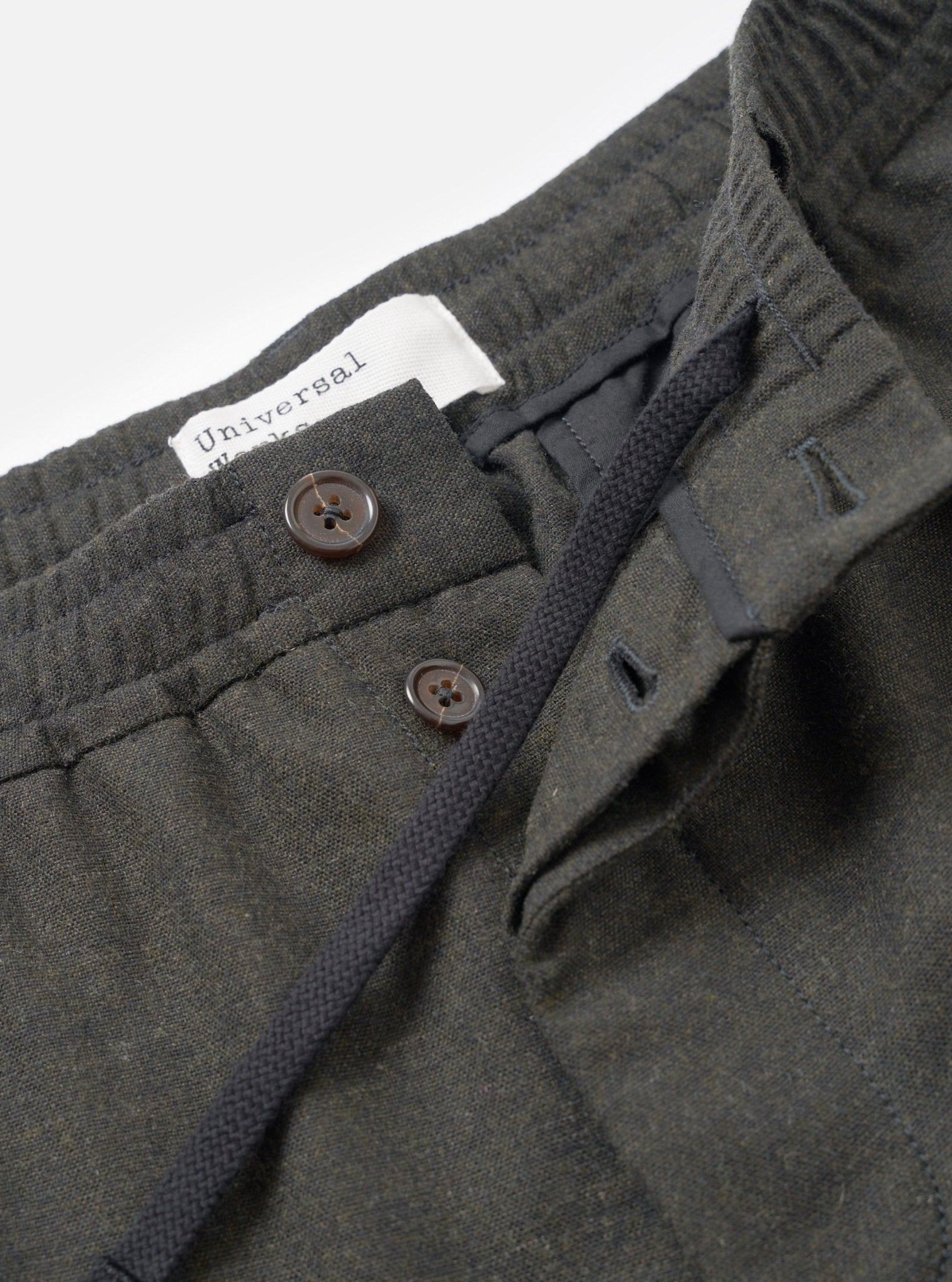 Universal Works Pleated Track Pant Recycled Olive Tweed - Steranko Clothing Manchester