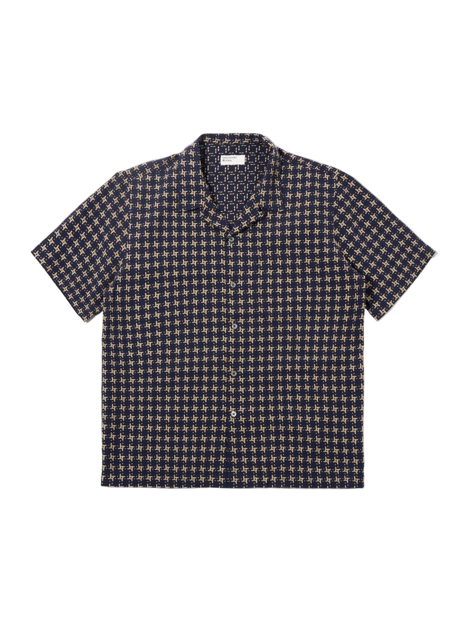 Universal Works Rhodes 8 Cotton Road Shirt Navy / Sand - Steranko Clothing Manchester