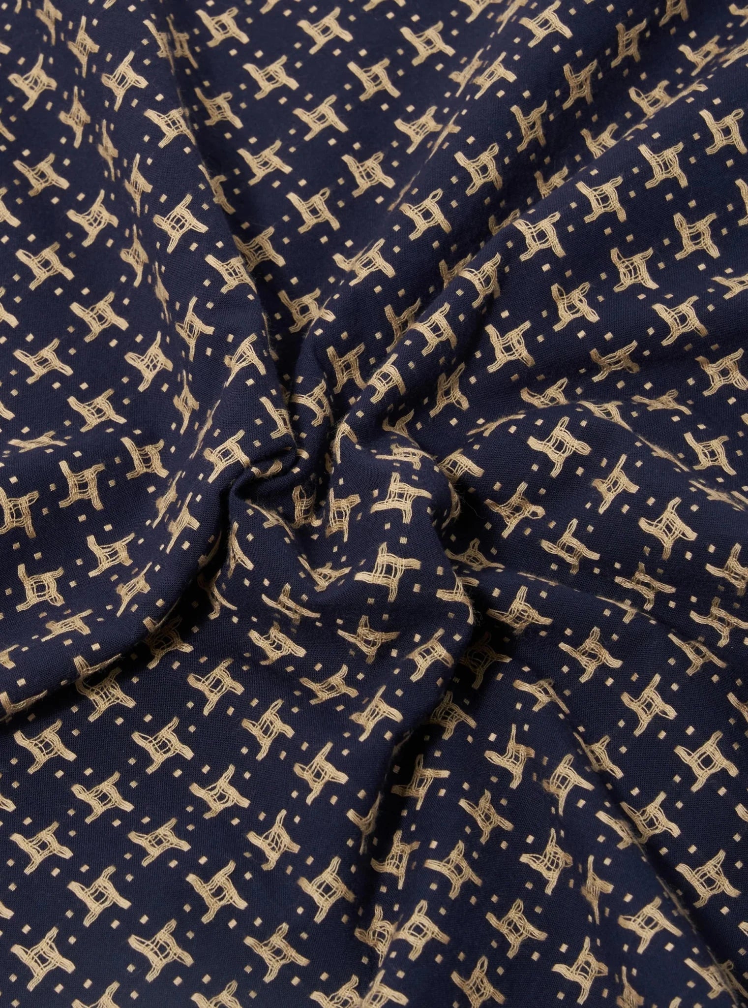 Universal Works Rhodes 8 Cotton Road Shirt Navy / Sand - Steranko Clothing Manchester