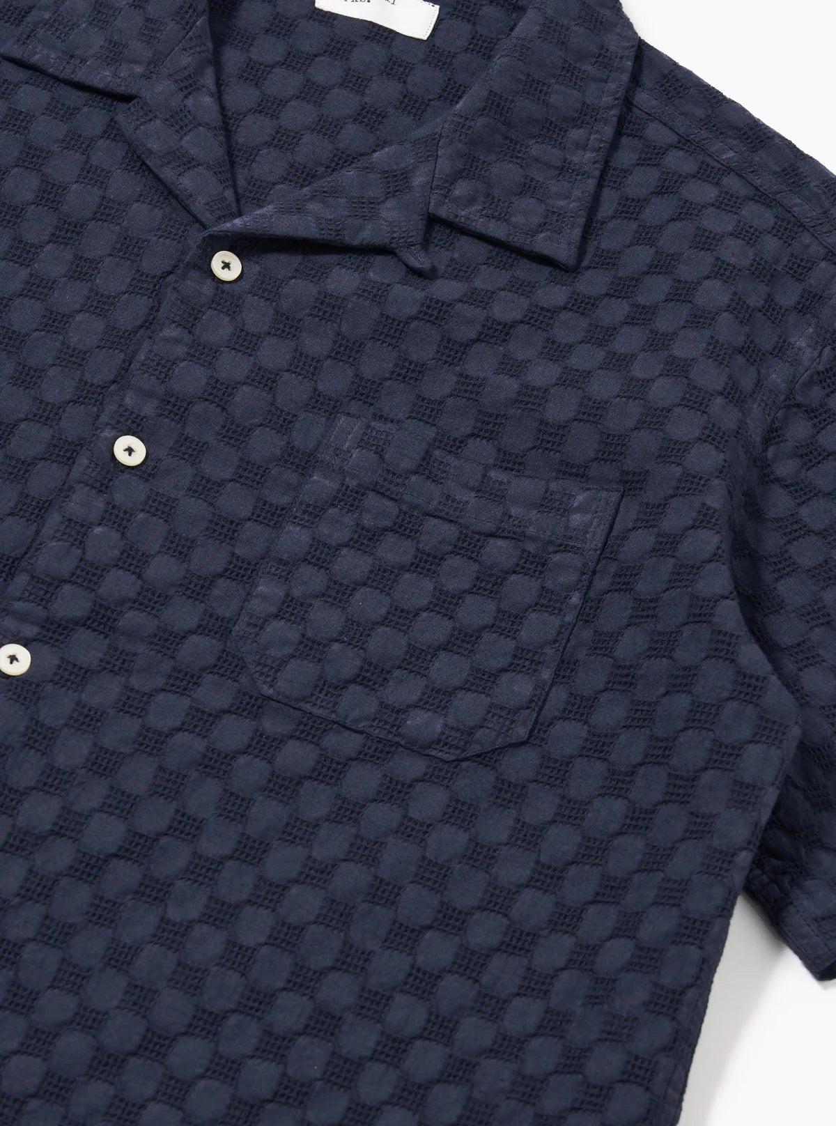 Universal Works Road Shirt Dot Waffle Navy - Steranko Clothing Manchester