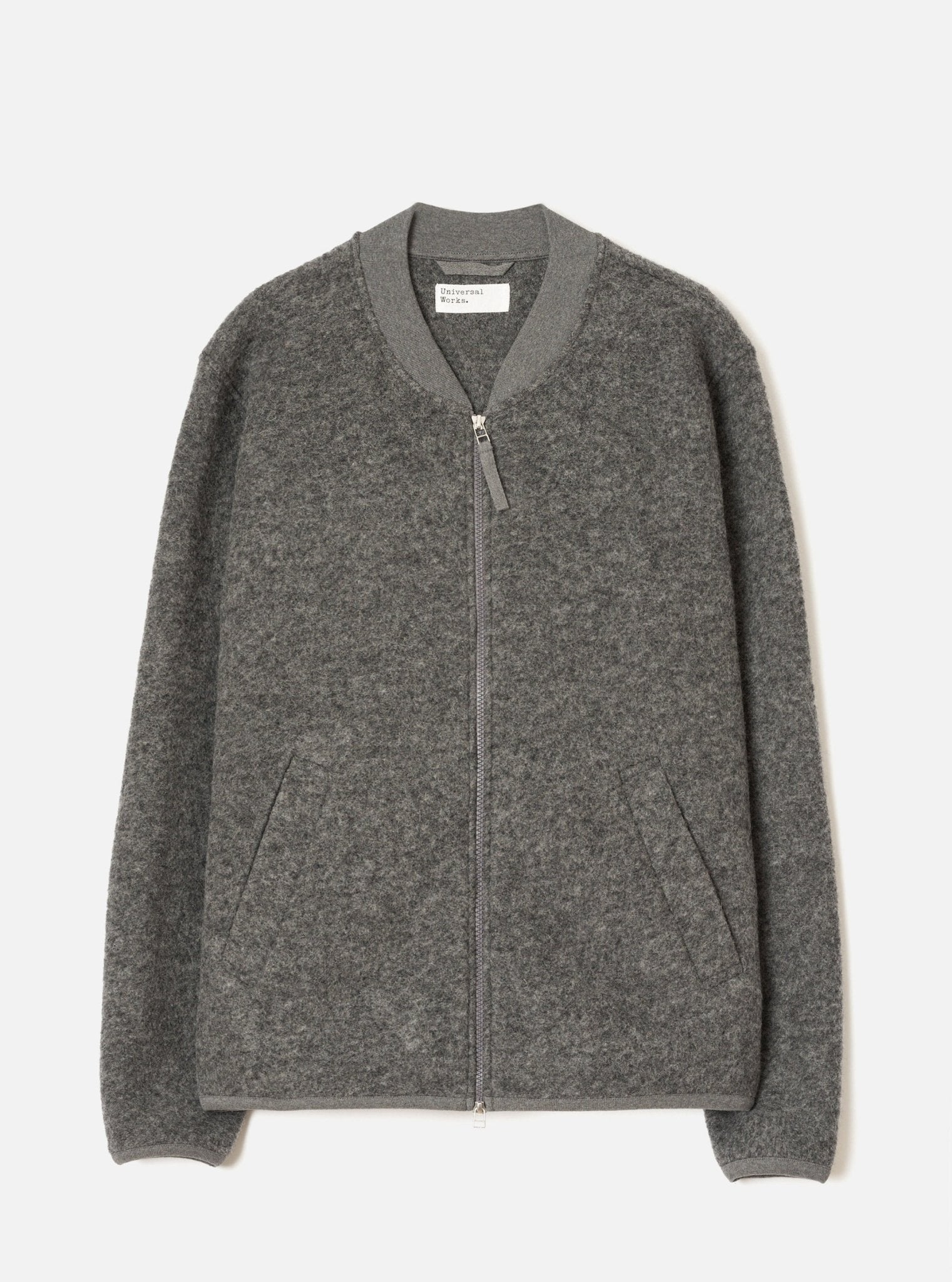 Universal Works Wool Fleece Zip Bomber Grey Marl - Steranko Clothing Manchester