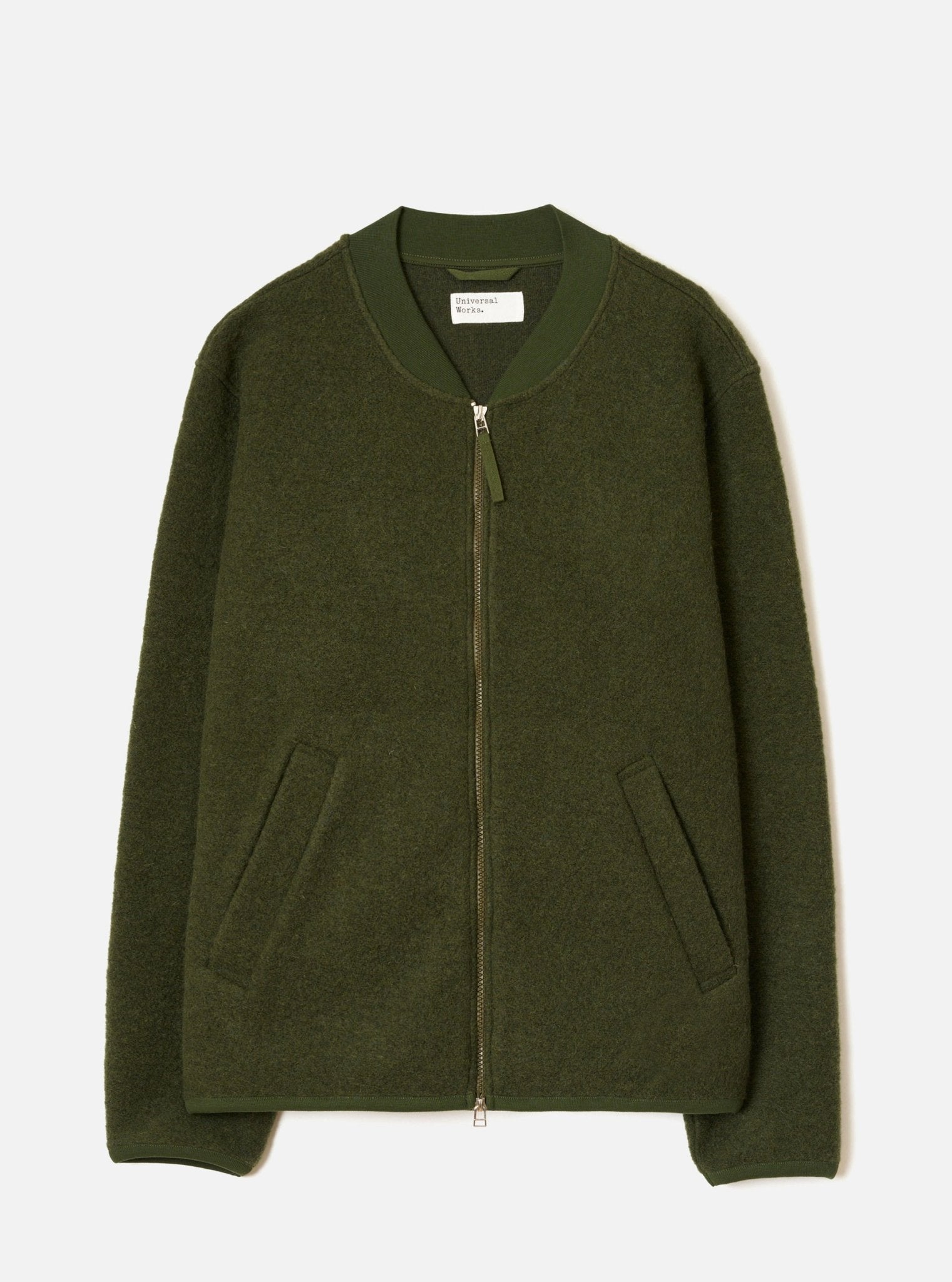 Universal Works Wool Fleece Zip Bomber Olive - Steranko Clothing Manchester