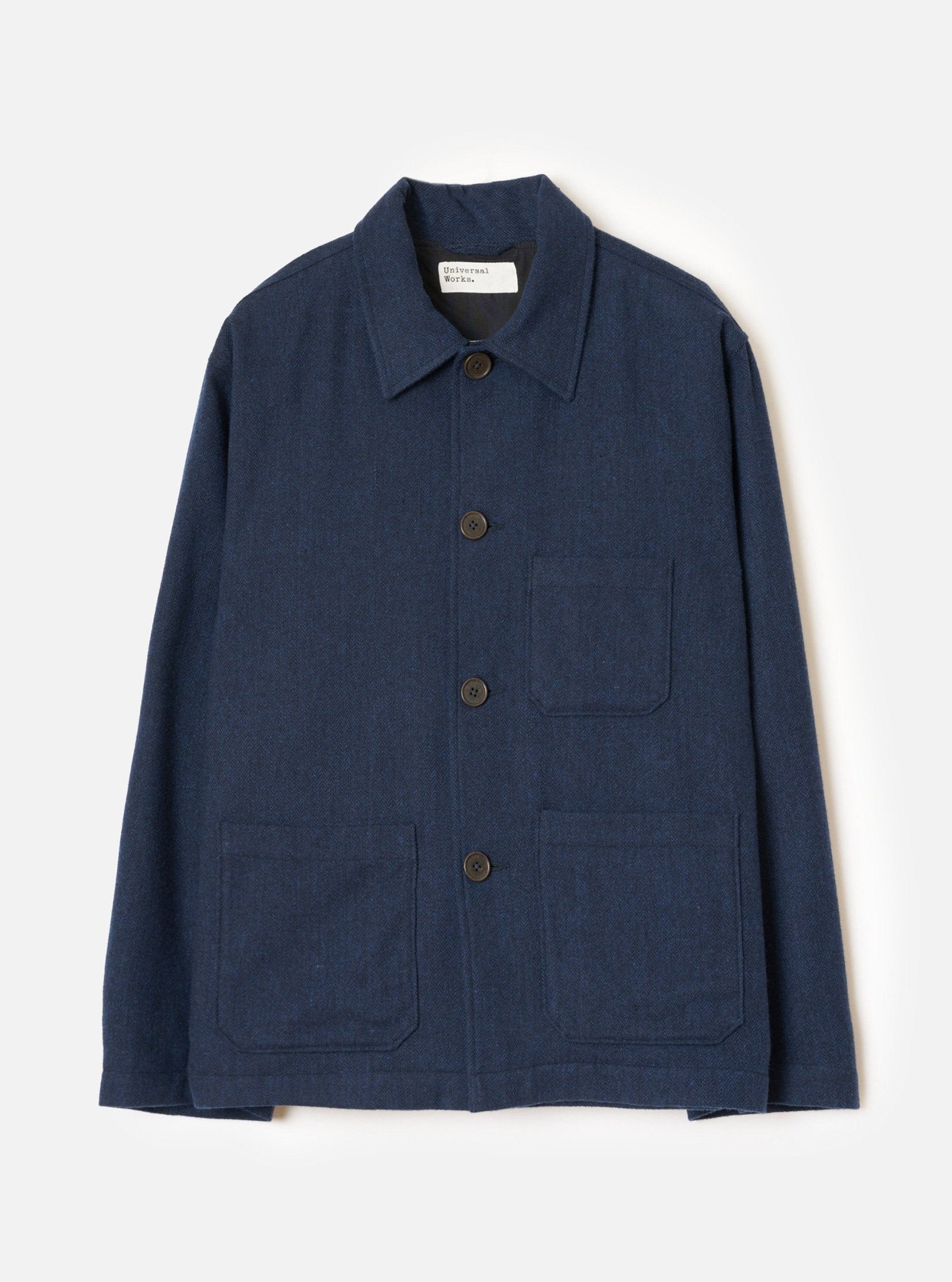 Universal Works Wool Herringbone Ives Jacket Navy - Steranko Clothing Manchester