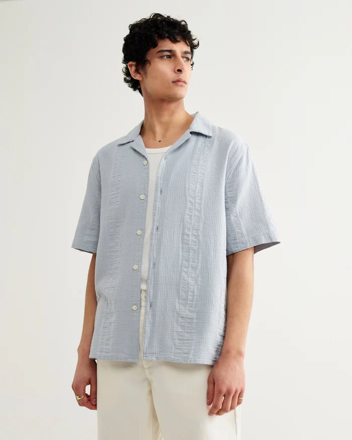 Wax Didcot Double Weave Seersucker Blue - Steranko Clothing Manchester