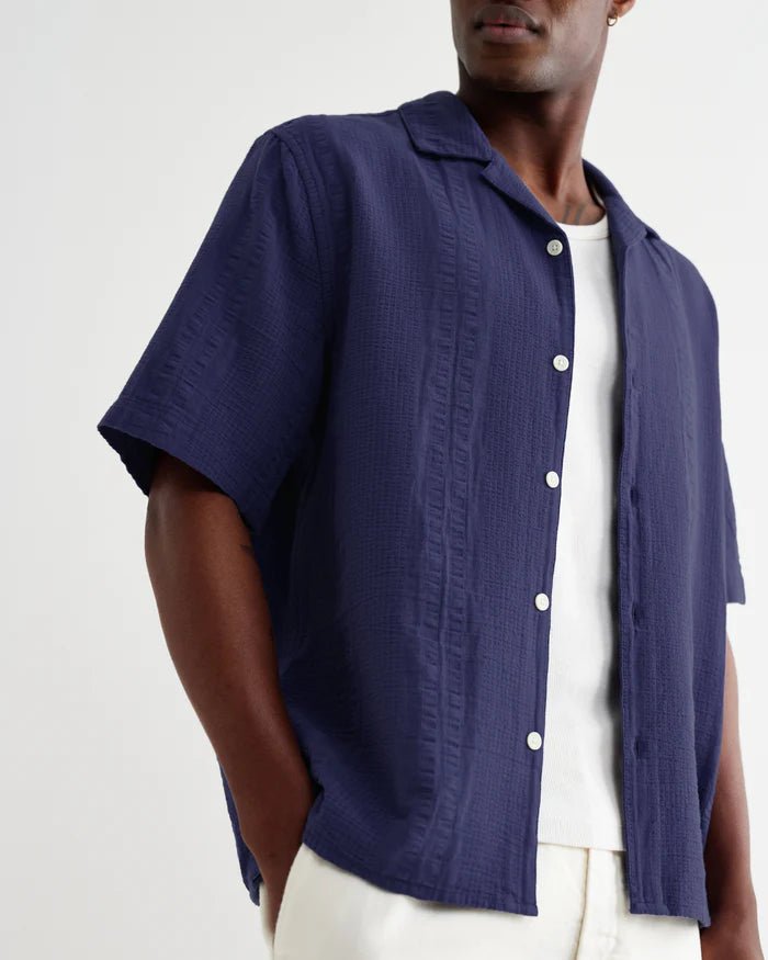 Wax Didcot Double Weave Seersucker Dark Blue - Steranko Clothing Manchester