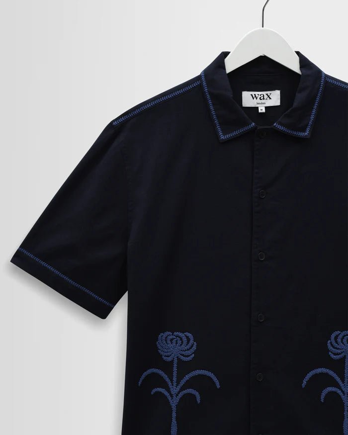 Wax Keats Shirt Dahlia Embroidery Navy - Steranko Clothing Manchester